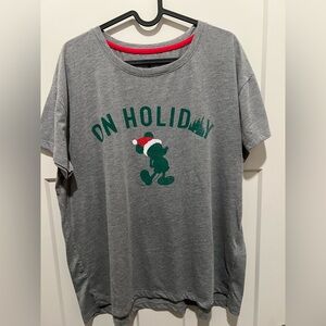 Disney Gray Holiday T-Shirt with Green and Red Accents